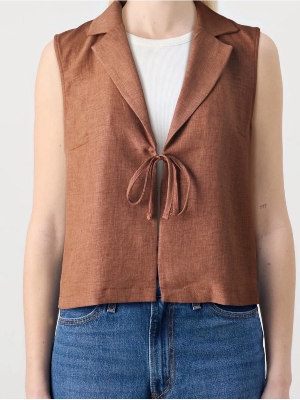 Only Rust Brown Sleeveless Tie-Front Tank